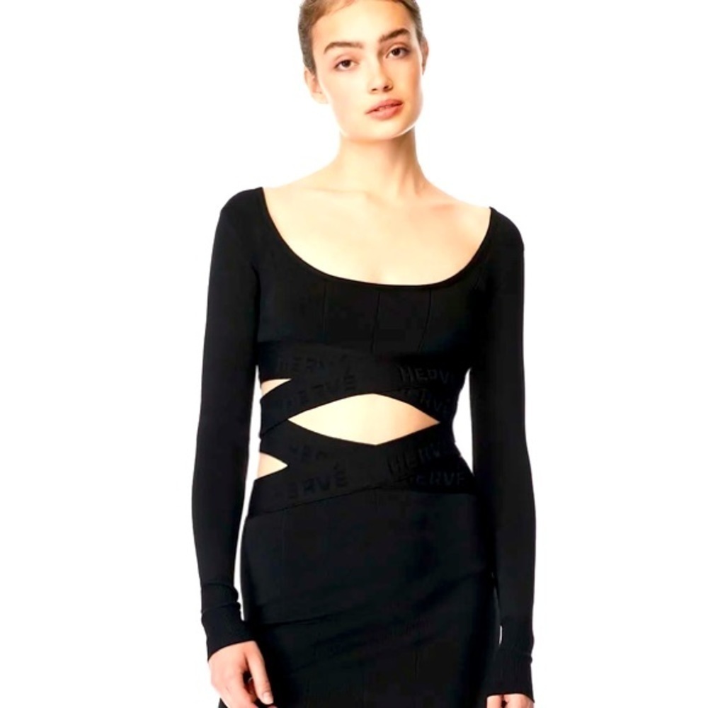 Herve Leger Black Bandage Bodycon Crop Top Size M - Picture 5 of 12